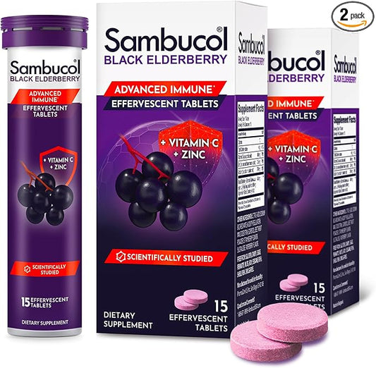 Sambucol Black Elderberry Tablets with Vitamin C & Zinc - Immune Support Supplement, Black Elderberry with Zinc and Vitamin C Effervescent Tablets, High Antioxidants, Drink Fizzies- 30 Count