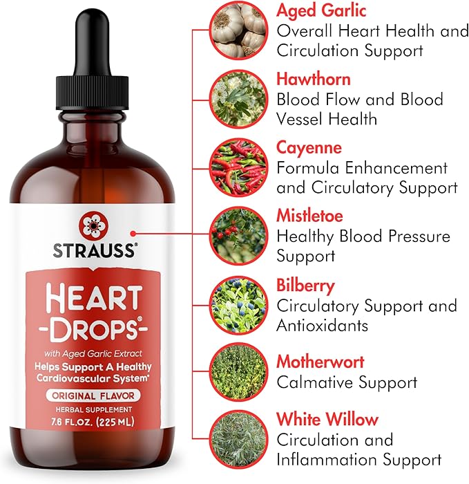 Strauss Naturals Heartdrops, Herbal Heart Supplements with European Mistletoe and Extracts of Aged Garlic, 3.4 fl oz, Cinnamon Flavor