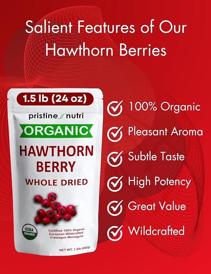 1.5 lbs (24 oz) hawthorn berry organic dried bulk | make hawthorn berry tea organic | 100% organic hawthorn berries whole dried | European Wild Berries | Make Wellness Tea for Heart Support, Blood Pressure and Stress Relief (packaging may vary)