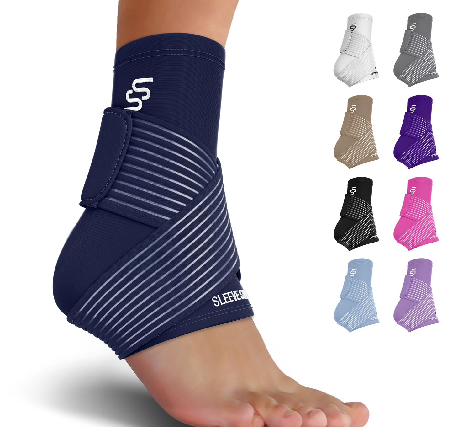 Sleeve Stars Ankle Support for Ligament Damage & Sprained Ankle, Plantar Fasciitis Support & Achilles Tendonitis Pain Relief, Ankle Brace for Women & Men w/Compression Ankle Strap (Single/Navy Blue)