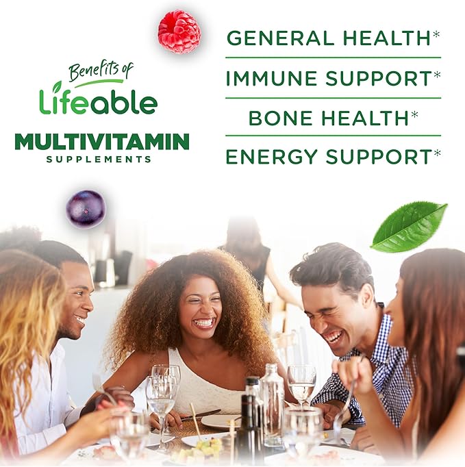 Lifeable Multivitamin with Iron for Adult | 13 Essential Vitamins and Minerals for Men and Women | Great Tasting Naturally Sourced Berry Flavor | Vegetarian Non-GMO | 90 Gummies