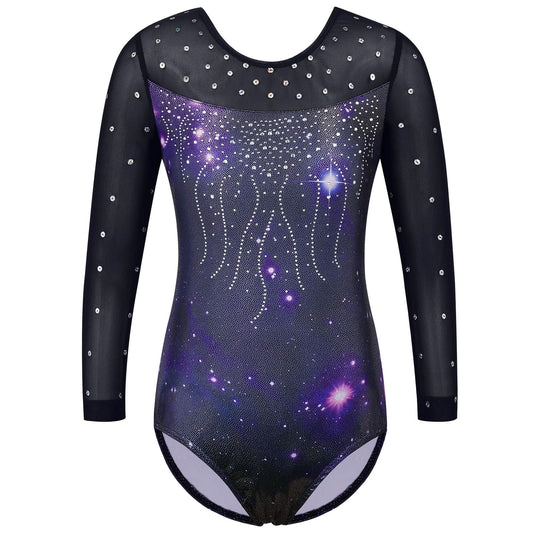 BAOHULU Gymnastics Leotard for Girls Shiny Practice Dancewear B285_NavyGalaxy_6A