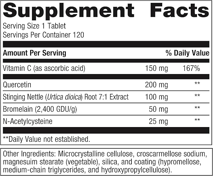 Metagenics Sinuplex - Healthy Respiratory Support* - with Vitamin C, Stinging Nettle Extract, N-Acetylcysteine, Quercetin & More - Immune Supplement with VIT C* - 120 Tablets