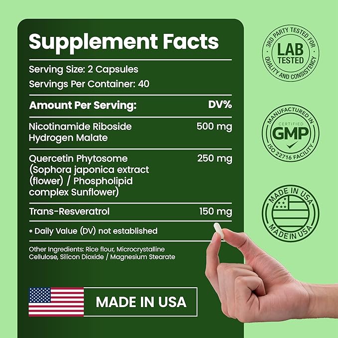 Nutrendia NAD Supplement – Liposomal Nicotinamide Riboside 900mg, Quercetin, Resveratrol, High Purity NMN, NAD+ Support for Energy, Focus & Wellness – 80 Capsules for Men & Women