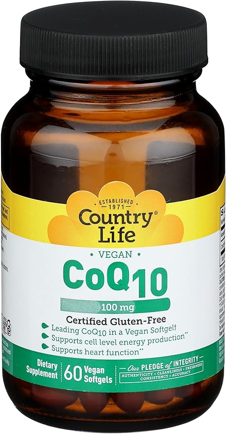Country Life Simply CoQ10, Supports Heart Function, 100mg, 60 Softgels, Certified Gluten Free, Certified Vegan…