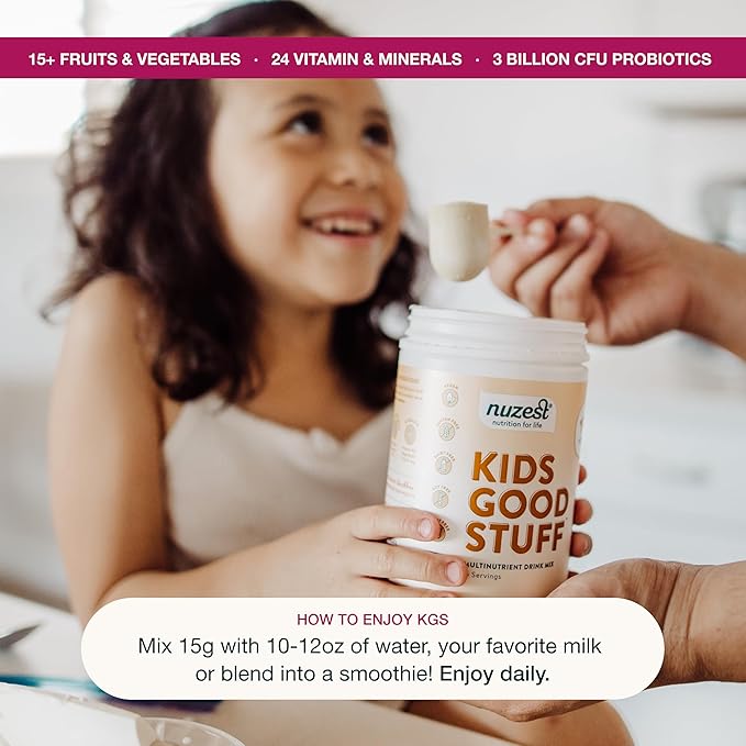 Nuzest - Kids Good Stuff - Vegan Smoothie Mix - Vanilla Caramel - Multivitamin Nutritional Supplement Protein Shake - Dairy Free - Supporting Growth and Development - 225g/ 7.9 oz (15 Servings)