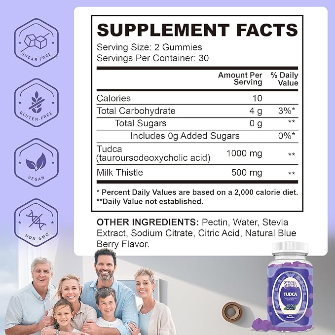 Well&Whole TUDCA 1000mg Gummies with Milk Thistle 500mg - Liver Health Aid for Detox and Cleanse - Tudca Bile Salts Supplement - Vegan, Non GMO, Gluten-Free, 60 Counts