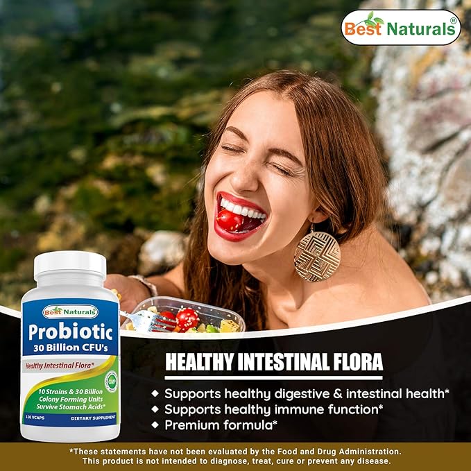Best Naturals Probiotic 10 Strains & 30 Billion CFU & Vitamin D3 10000 IU