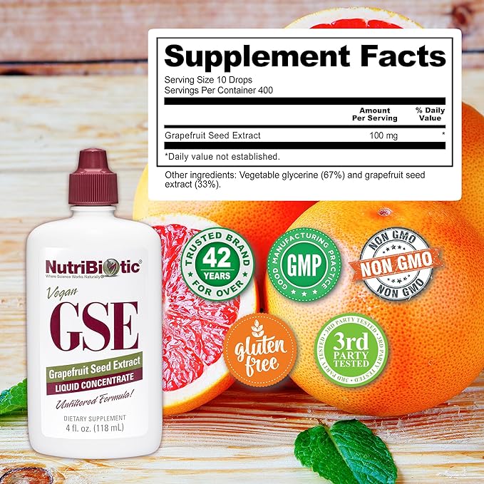 NutriBiotic – GSE, 4 Oz Liquid | The Original Grapefruit Seed Extract Premium Concentrate with Bioflavonoids | Vegan, Gluten Free, Non-GMO