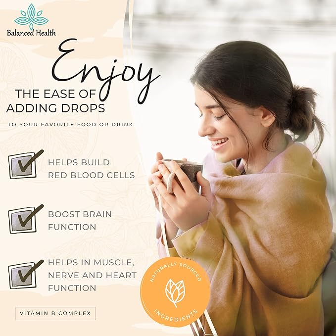 Vitamin B-Complex Drops, 2oz, 60 Doses, All 8 B-Vitamins, Immune Energy Support Supplement Non GMO Vegetarian Safe