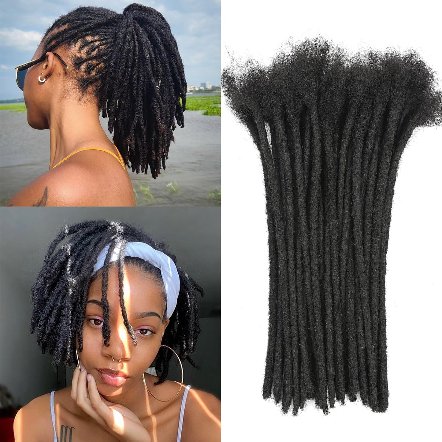 6 Inch 70 Strands Locs Extension Human Hair 0.4cm Dreadlock Extension Natural Black Human Hair Locs Full Handmade Permanent Dreadlock Extensions Can Be Dyed and Bleached for Women Men