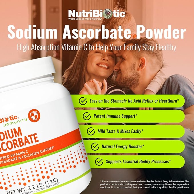 NutriBiotic - Sodium Ascorbate Buffered Vitamin C Powder, 2.2 Lb | Vegan, Non-Acidic & Easier on Digestion Than Ascorbic Acid | Essential Immune Support & Antioxidant Supplement | Gluten & GMO Free