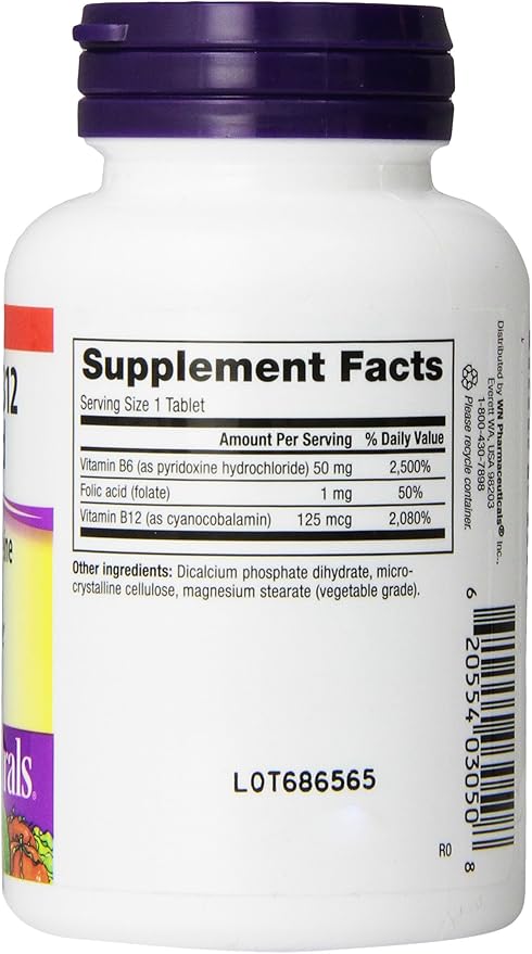 Webber Naturals Vitamin B6, B12 and Folic Acid Tablets, 90 Count