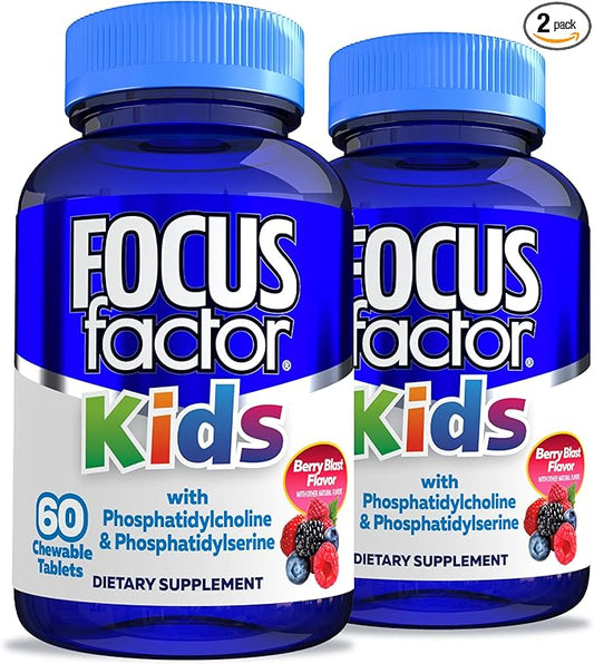 Focus Factor Kids Complete Daily Chewable Vitamins: Multivitamin & Neuro Nutrient, Brain Function, w/Vitamin B12, C, D3, 60 Count (2 Pack)