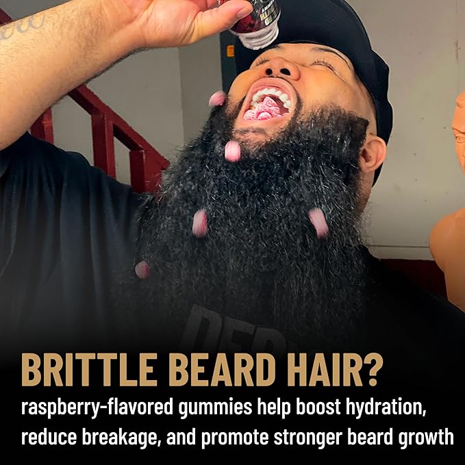 Derm Dude Beard Growth Gummies for Men | Packed With Biotin 10K MCG for Healthier, Thicker, Fuller & Stronger Facial Hair | Restore Hair Breakage & Thinning | Berry Flavored | 60 Gummies 30-Day Supply