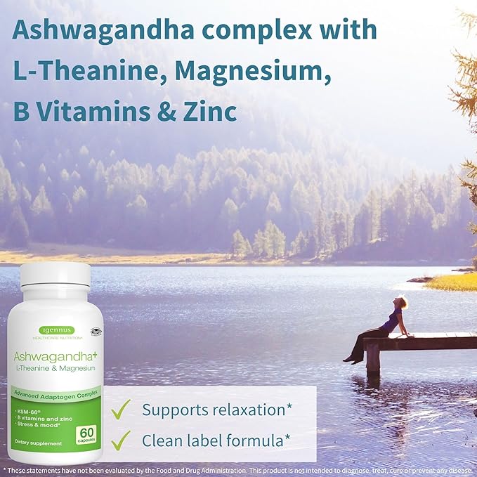 Daily Vitamin D3 + Ashwagandha+ L-Theanine & Magnesium Vegetarian Bundle, 365 2000iu Vitamin D3 Tablets + 600mg KSM-66 Ashwagandha with Zinc & B Vitamins, by Igennus