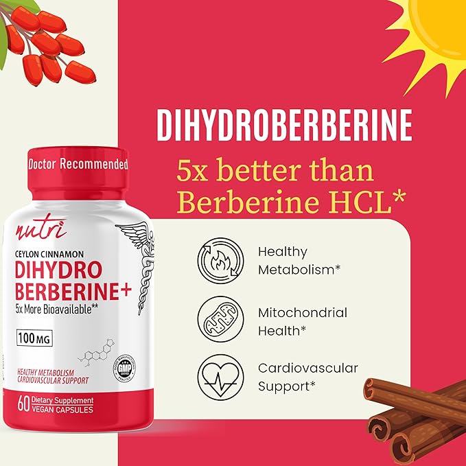Nature's Fusions Dihydroberberine Supplement 100mg 60 Capsules - with Ceylon Cinnamon - 5X More Effective Than Regular Berberine HCL