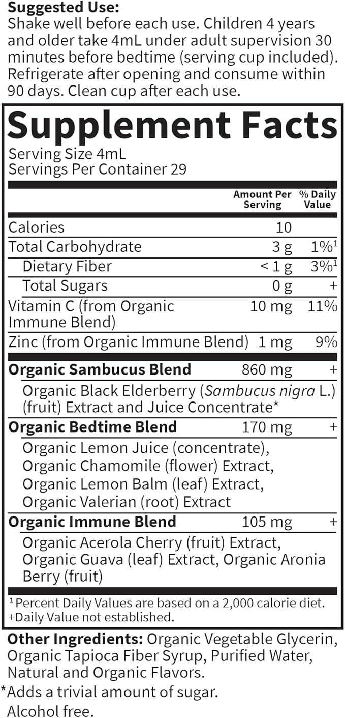 Garden of Life Organics Elderberry Immune Support for Kids with Zinc, Vitamin C - Kids Elderberry & Sleep Immune Syrup Liquid, Bedtime Herbs for Children, No Alcohol, No Added Sugar, 3.92 fl oz