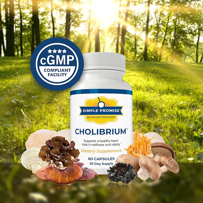 Simple Promise - Cholibrium - Mushroom Supplement with Lions Mane - Heart and Cholesterol Support, 60 Capsules