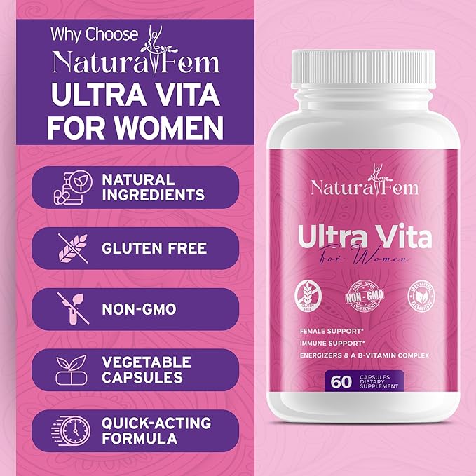 Ultra Vita Multivitamin for Women - Balance of Vitamins, Minerals, & Herb Extracts - Womens Vitamins A, C, D, E and Zinc for Energy, Immunity & Female Support - 60 Capsules