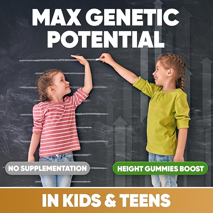 Height Growth Increase Vitamin Gummies, Calcium, Magnesium, Zinc, Ashwagandha, Glucosamine Grow Tall Supplement, Multivitamin for Kids, Teens, Adults