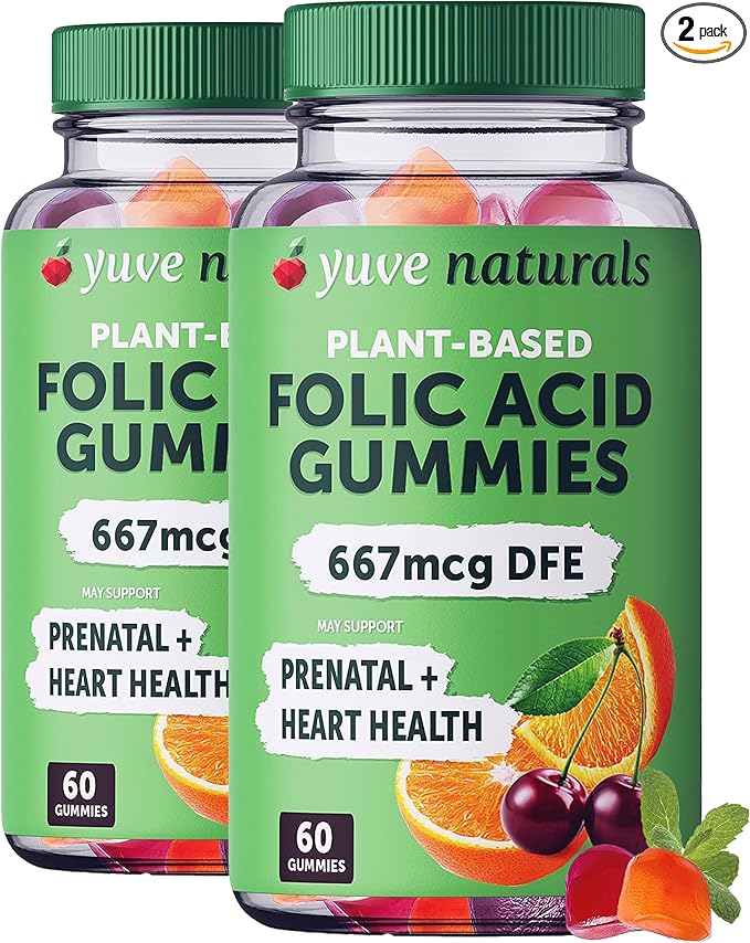Yuve Prenatal Gummies for Women - Folic Acid Prenatal Vitamins 667 mcg DFE - Chewable Prenatal Vitamins - Hormonal Support & Folate Acid - Vegan & Natural - Prenatal Vitamins Gummies - 2 Pack of 60ct