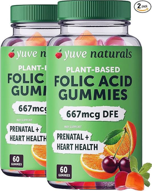 Yuve Prenatal Gummies for Women - Folic Acid Prenatal Vitamins 667 mcg DFE - Chewable Prenatal Vitamins - Hormonal Support & Folate Acid - Vegan & Natural - Prenatal Vitamins Gummies - 2 Pack of 60ct