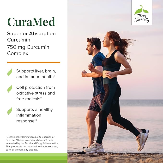 Terry Naturally CuraMed 750mg - Antioxidant Supplement for Brain & Heart Health - Supplement with High-Potency Curcumin Complex - Kidney, Liver & Immune Health Support - 60 Softgels (Pack of 2)