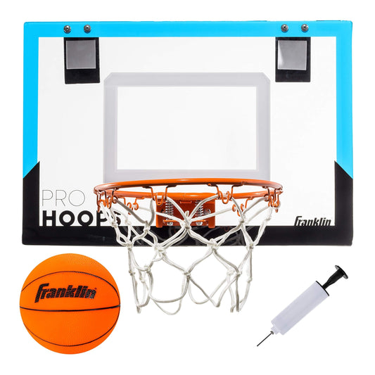 Franklin Sports Over The Door Mini Basketball Hoop - Pro Hoops Indoor Kids Hoop with Mini Basketball - Slam Dunk Approved Shatter Resistant Backboard - Bedroom + Office Mini Hoop + Ball - Black + Blue