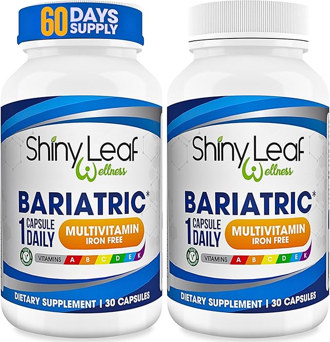 Shiny Leaf Bariatric Multivitamin Without Iron - Vitamins for Gastric Bypass & Sleeve, 1 Daily Capsule W Vitamin A, C, D, Biotin, Zinc, B12, K, Vegetarian, Soy-Free, GMP Cert., Made in USA (60 Ct.)