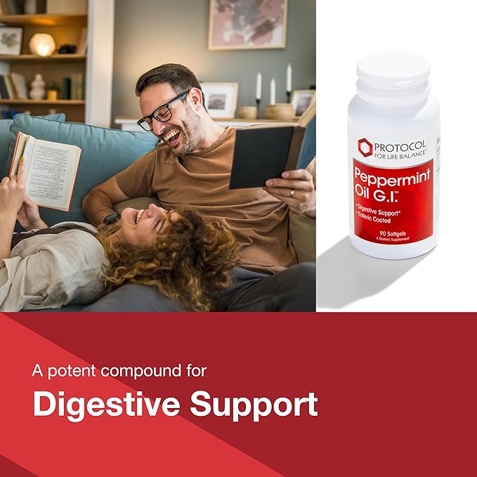 Protocol Peppermint G.I. - for Digestive Health Support* - with Peppermint, Ginger Oil & Fennel Oil - Enteric-Coated - Dairy Free & Halal - 90 Softgels