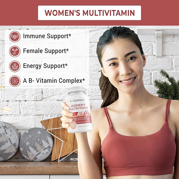 Women's Multivitamin with Biotin (Without Iron) - 20 Essential Vitamins and Minerals, Supports General Health, Energy & Immunity - 60 Capsules