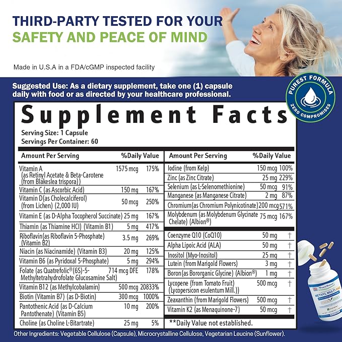 Power By Naturals Methyl Multi One – Iron-Free Methylated Multivitamin for Men & Women with B12 Methylcobalamin, P5P, Folate (5-MTHF), CoQ10 & Zinc for Energy & MTHFR Support, 60 Capsules (2-PK)
