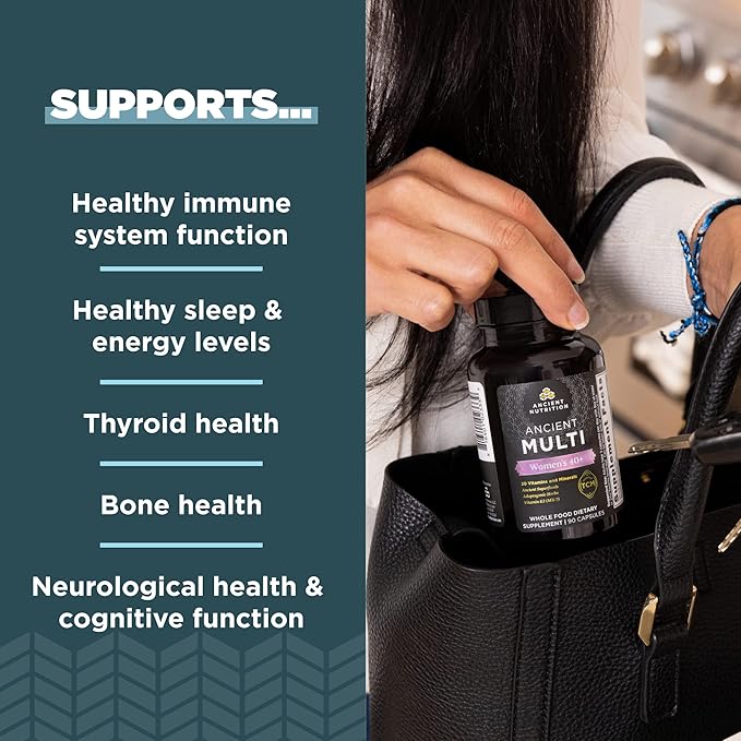 Ancient Nutrition Multivitamin for Women 40, Multi Vitamin and Immune Support with Vitamin D & C, 20 Vitamins and Minerals, Stress and Sleep Support, Supports Bone and Blood Health, 90 Capsules