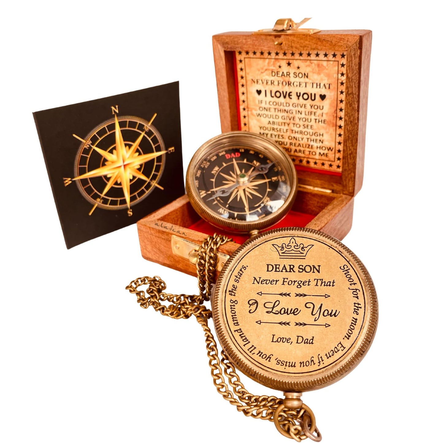Gift for Son from Mom Dad | Engraved Compass 2" - Father to Son Gifts, Mom to Son Gifts for Graduation, Birthday Baptism Confirmation Communion (Dad to Son - Black Edition)