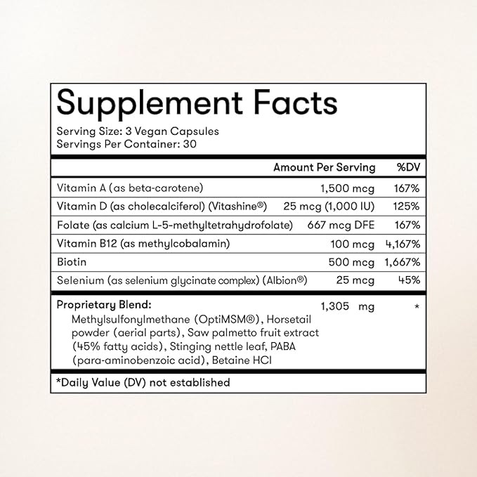 WELLBEL Women Clean Supplement for Hair, Skin, and Nails, Vegan, Gluten Free and Non GMO 90 Count