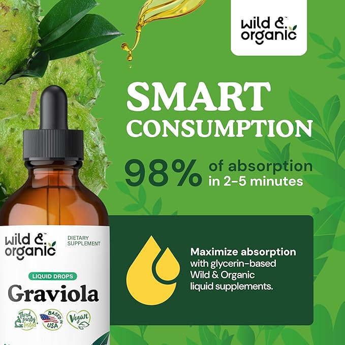 Wild & Organic Graviola Soursop Multivitamin Drops - 500 mg Guanabana Fruit & Soursop Leaves for Antioxidant Support - Vegan, Sugar & Alcohol-Free Tincture - 4 fl oz