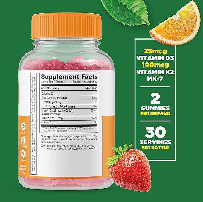 Lifeable Vitamin D3 + Vitamin K2 + Magnesium 85mg, Gummies Bundle - Great Tasting, Vitamin Supplement, Gluten Free, GMO Free, Chewable Gummy