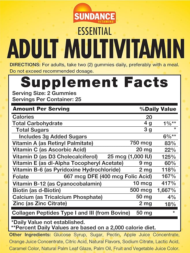 Sundance Multivitamin Gummies for Adults | for Men & Women | Mixed Berry Flavor | Non-GMO and Gluten Free Supplement