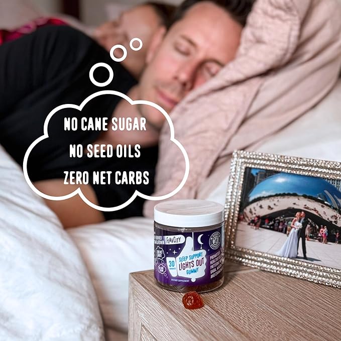 FlavCity Melatonin Sleep Gummies for Adults, Lights Out Gummy - Chewable Sleep Support Supplement with Plant-Based GABA, Magnesium & Chamomile for Deep & Restful Bedtime, 30-Day Supply