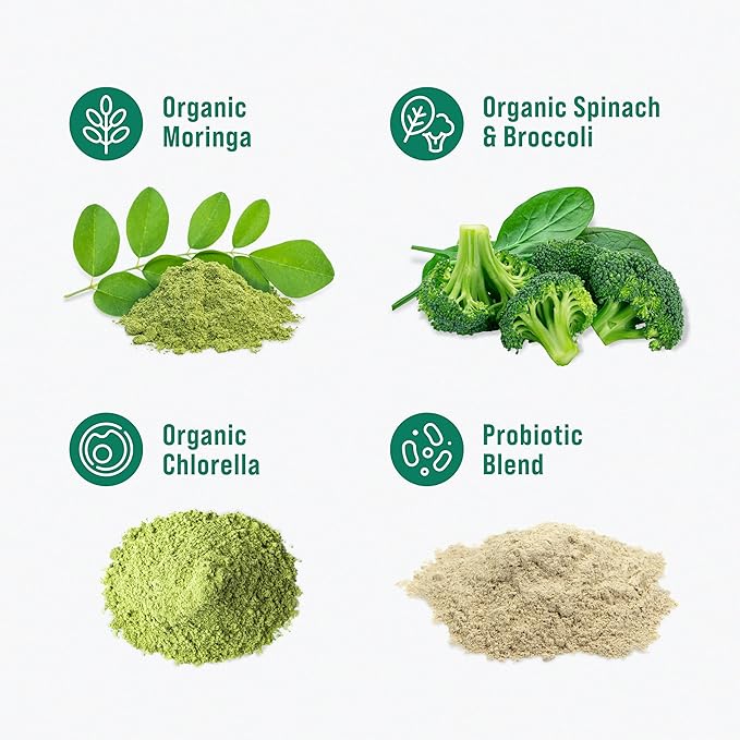 Supergreens - Premium Superfood Greens Drink Mix with Chlorella, Moringa, Spinach, & Broccoli + Digestive Enzymes - Nutrient-Packed Greens Powder Superfood for Wellness(30 SRV)