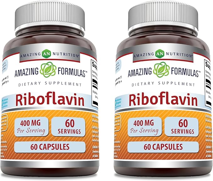 Amazing Formulas Riboflavin 400 mg Capsules | Vitamin B2 Supplement | Non-GMO | Gluten Free | Made in USA (2 Pack | 60 Count)