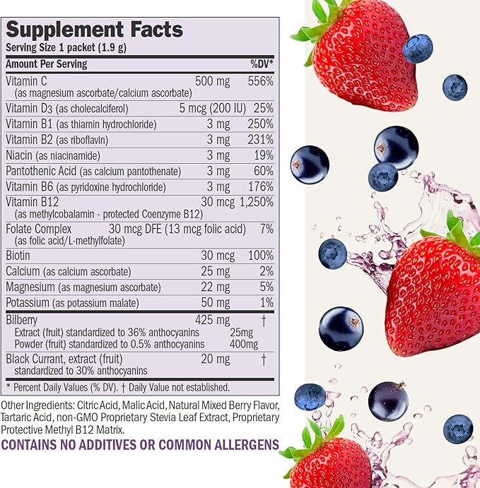 ANDREW LESSMAN Efficient C Mixed Berry 180 Packets - Immune, Energy, Stress and Eye Health Support. Reinvention of The Vitamin C Drink. No Calories. No Sugar. No Carbs. Easy to Mix.