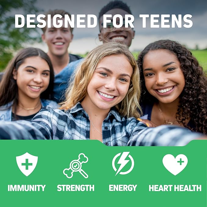 Herbtonics Whole Food Teen Vitamins for Energy, Focus & Immune Support - Multivitamin for Teenage Boys & Girls (12-18) with 62 Superfoods - Vegan, Plant Based, Non-GMO - 60 Easy Swallow Capsules