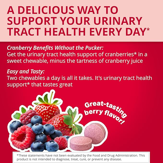 Uricalm Cranberry, Daily Dietary Supplement Chewable with D-Mannose, Berry, 60 Count