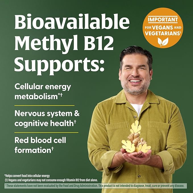 MegaFood Vitamin B12 Energy Gummies - Vegan - With Methyl B12 Vitamins to Support Cellular Energy Production - Ginger - Daily Vitamin B12 Supplement - USDA Organic - 70 Gummies, 35 Servings