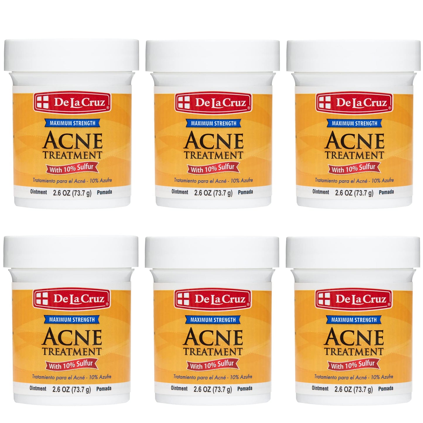 De La Cruz 10% Sulfur Ointment - Cystic Acne Treatment for Face and Body - Daily 10 Min Spot Treatment Mask Safe and Effective Game Changing Hormonal Acne Treatment that Clears Up Pimples 2.6oz 6 Pack