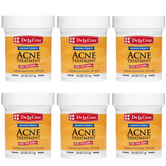 De La Cruz 10% Sulfur Ointment - Cystic Acne Treatment for Face and Body - Daily 10 Min Spot Treatment Mask Safe and Effective Game Changing Hormonal Acne Treatment that Clears Up Pimples 2.6oz 6 Pack