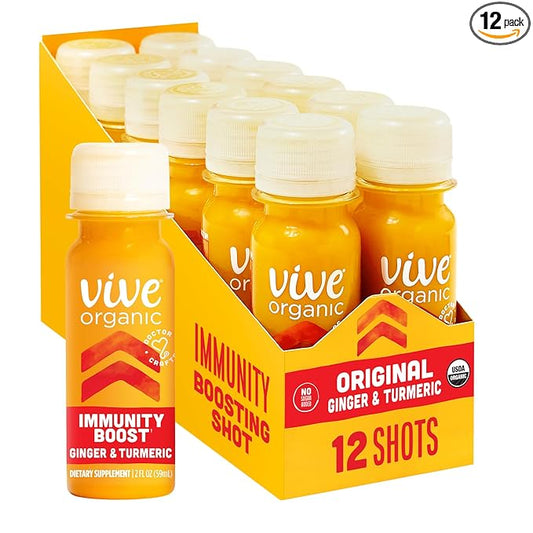 Vive Organic Immune Support Shot, Cold-Pressed Ginger, Turmeric, & Echinacea, Gluten Free, Vegan, Immunity Boost Original, 2 Fl Oz (Pack of 12)