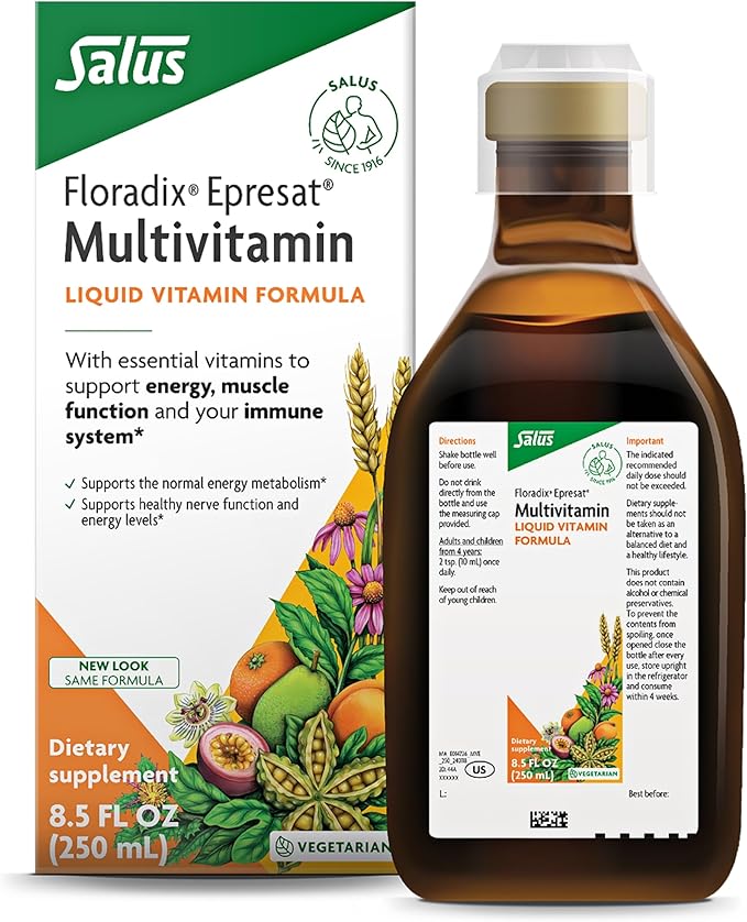 Floradix Epresat Adult Multivitamin - Daily Liquid Multivitamin with Vitamin A, Milk Thistle & More for Wellness - Energy Support & Liver Health Support* - Vegetarian, Non-GMO - 8.5 fl oz
